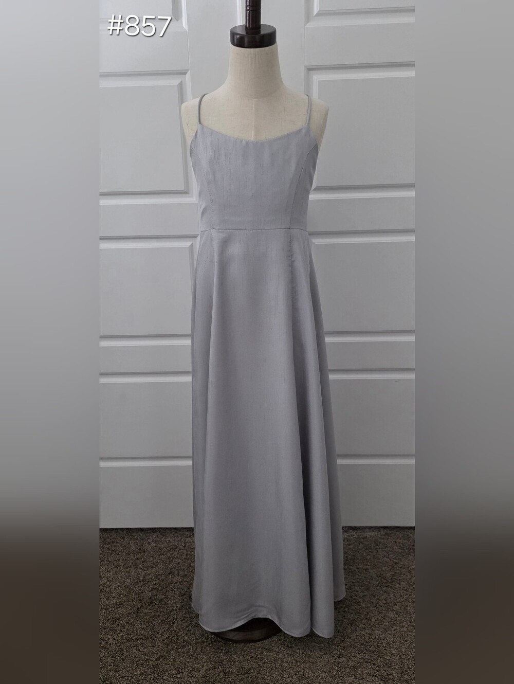 Girls' Light Gray Satin Spaghetti-Strap Formal Dress